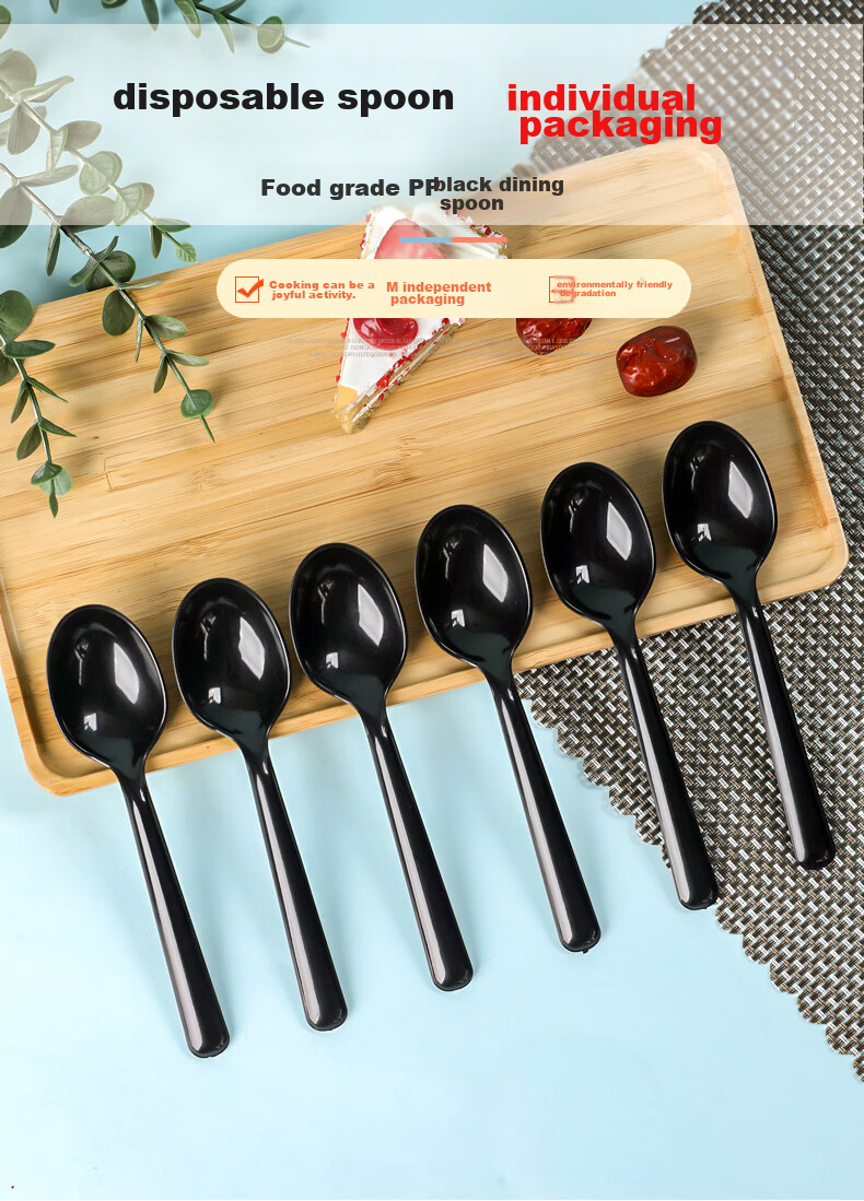 Fangcaodi Disposable Spoons, Biodegradable Long-Handled Soup Spoons, Rice Spoons, Dessert And Ice Cream Spoons, Individually Wrapped, 50 Pieces 1