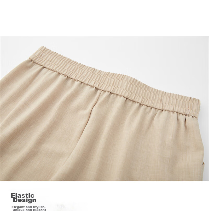 Dme [Commute Thin Nine-Tenths Pants] Summer Slightly Elastic Straight-Leg Elastic Waist Women's Trousers Casual Pants Light Gray S 4