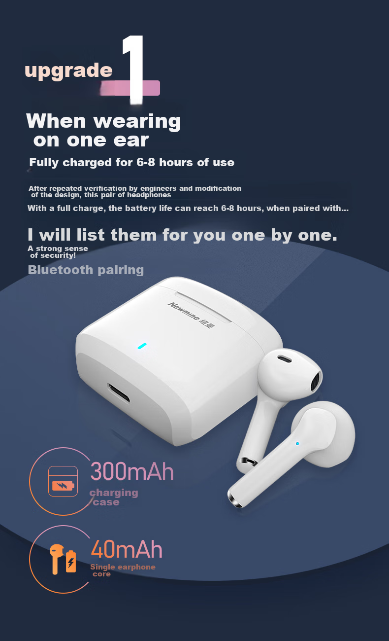 Newmine X9Pro Active Noise Cancelling In-Ear True Wireless Bluetooth Earphones High-Quality Sound Long Battery Life 25 Years New Model Top 10 Compatible with Apple Huawei Xiaomi Black 7