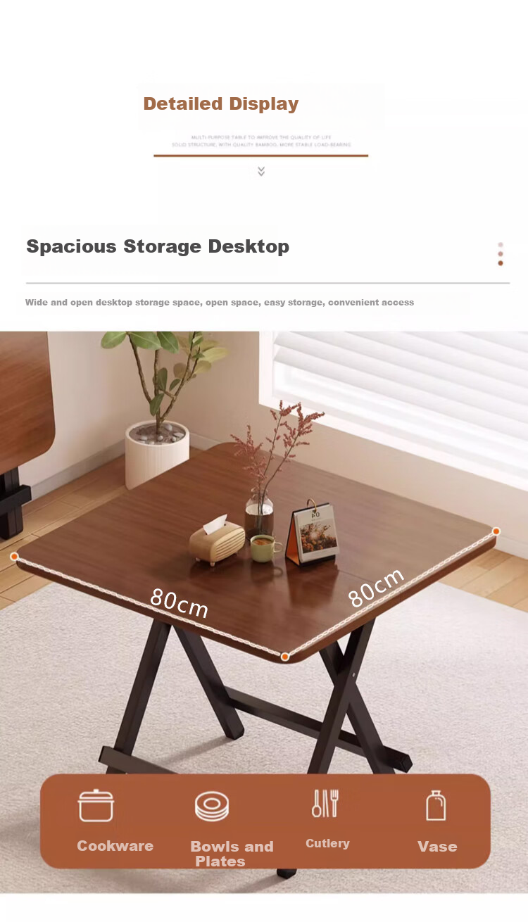 Jingcai Folding Dining Table, Small Outdoor Table for Mahjong, Home Study Desk, Square Table JDZ17, Walnut Color, 70cm Wide 2