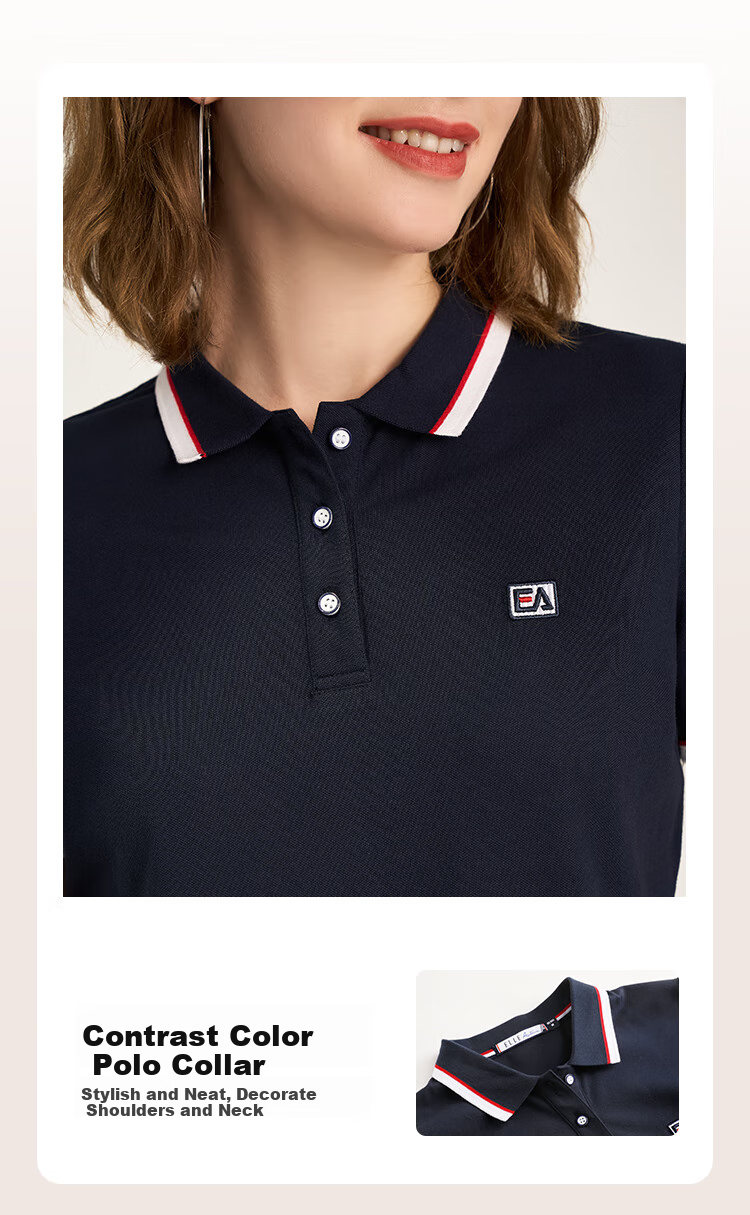 ELLE ACTIVE Casual Sports Short Sleeve Polo Shirt Women Commuter Versatile Color Block Slim Fit Collared Top White 2XL 2