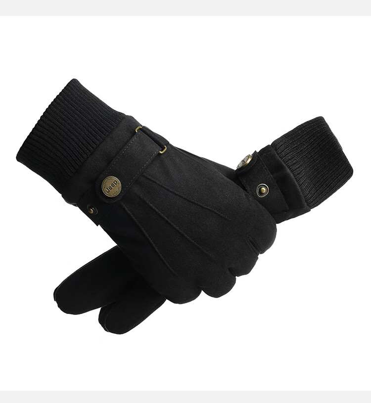 JEEP Winter Men's Fleece-Lined Thickened Leather Touchscreen Riding Gloves Windproof Warm Motorcycle Gloves 9