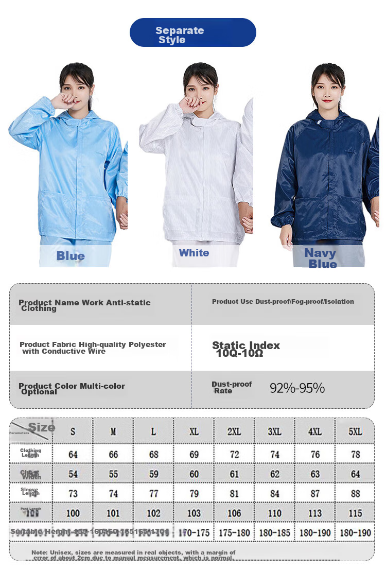Qingxiao Dust-Free Suit, Anti-Static And Dustproof, Two-Piece, Blue XXL, Cleanroom Paint Protection Workwear 9