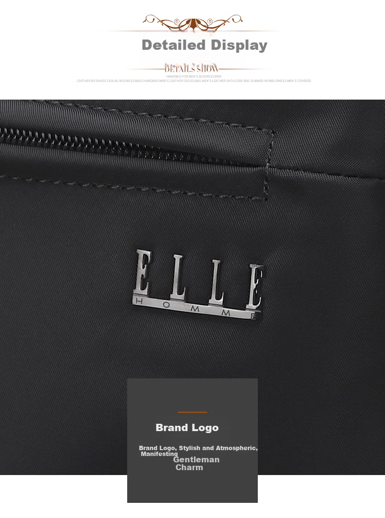 ELLE HOMME Men's Backpack, Large Capacity, Trendy And Fashionable, Lightweight, Nylon Canvas, Can Fit a 15.6-Inch Laptop, EA188213660, Black 9