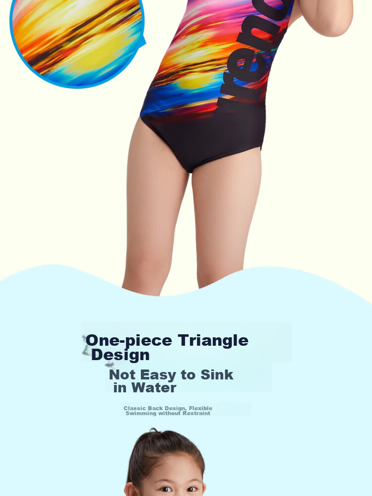 Arena Children's Sleeveless Triangle Swimsuit, for Older Girls, Elastic Comfortable Quick-Dry TSF4040 Blue 150 5