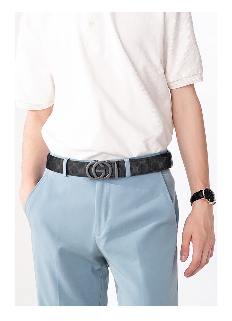 GOLF Top-Grain Leather Belt for Men, Printed Men's Belt with Automatic Buckle, Denim Belt Gift Box Set, Ideal for Father Or Boyfriend Gifts 7