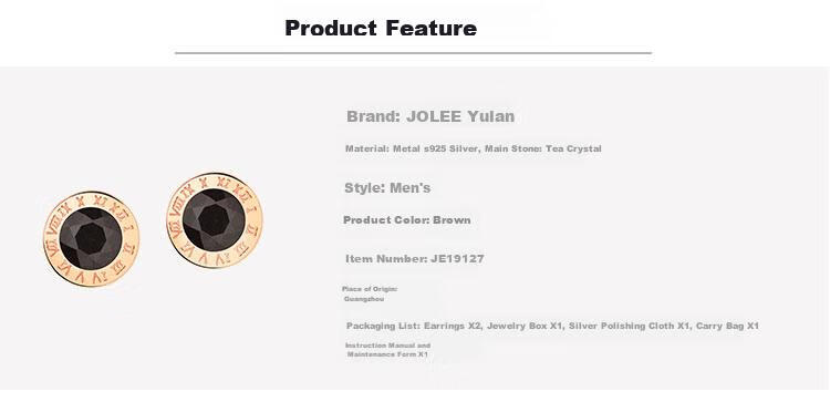 JOLEE S925 Silver Rose Gold Crystal Stud Earrings, Fashionable Couple's Jewelry, Gift for Men, One Item One Certificate 1