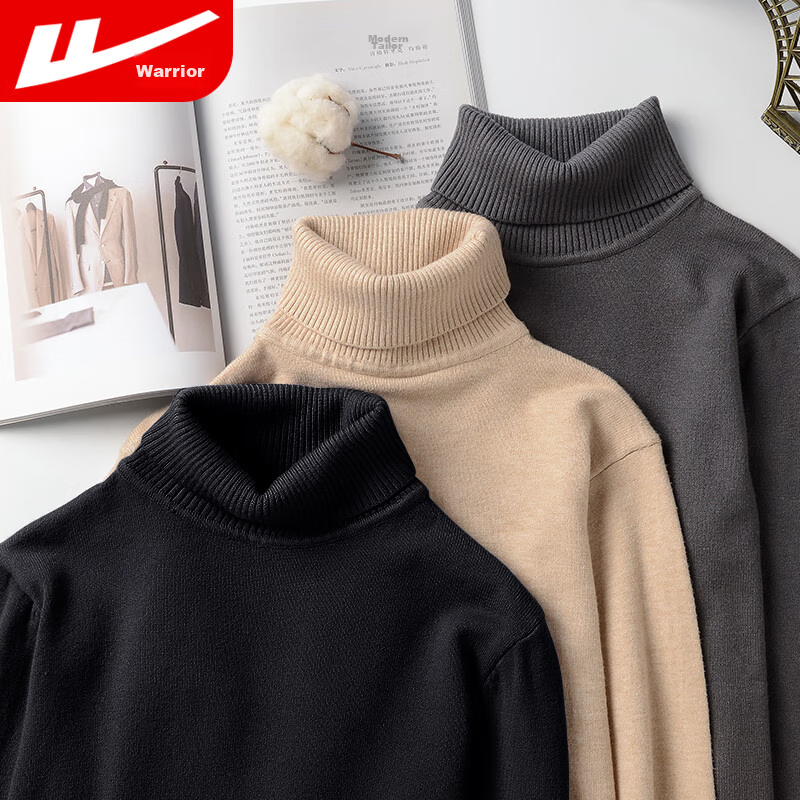 Warrior Sweater for Men, Winter High-Neck Warm Knit Pullover, Versatile Loose-Fit Base Layer Sweater, Sports Undershirt for Me