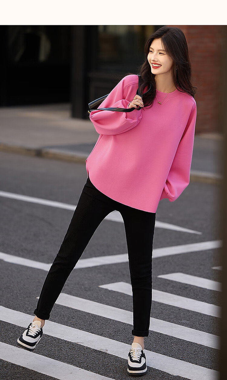 Dme [Stylish Blogger Style] Spring And Autumn Sun Holiday Round Neck Long-Sleeve Elastic Textured Air Layer Sweatshirt Women's Top 15