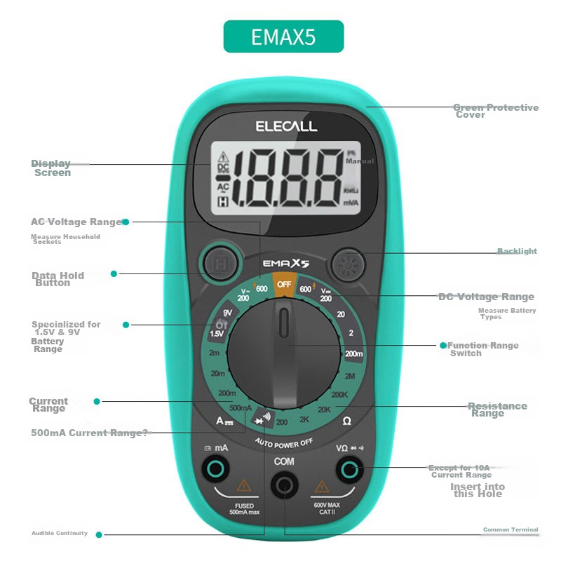 ELECALL Electrician Multimeter Digital Handheld High-Precision Burn-Proof Multifunctional Smart Mini Universal Meter EMAX7