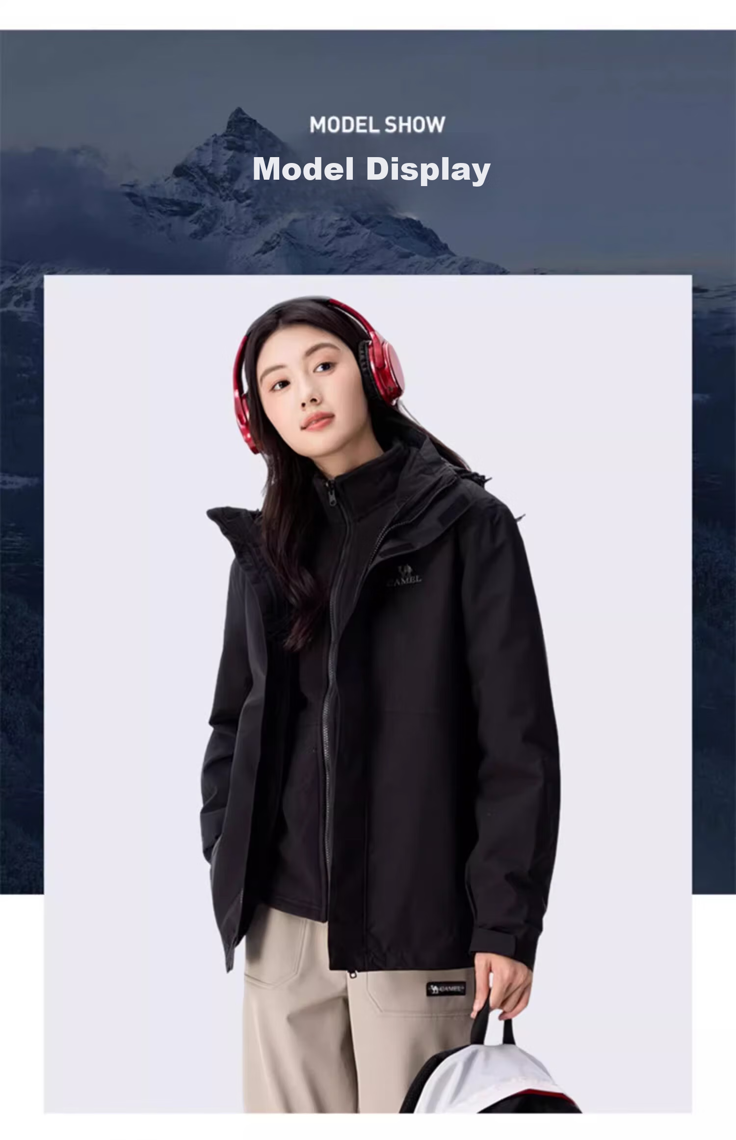 CAMEL Women's Three-In Jacket with Detachable Fleece Inner Layer, Thickened Windproof And Waterproof, U1W1TR342 18
