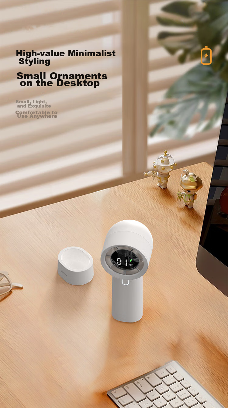 Newmine Handheld Fan [100-Speed High-Speed Ice Cooling] Semiconductor Cooling Foldable USB Rechargeable Neck Hanging Portable Small Desktop Fan for Office and Dormitory Use 12