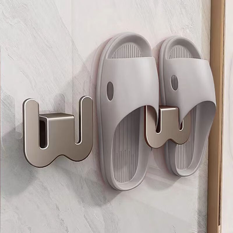 Huxiansen Bathroom Shoe Rack, No Drilling Required, Space Aluminum Wall-Mounted Shoe Organizer, Storage Shelf for Bathroom, 2-Piece Set, Hooks for Behind Toilet Door 5