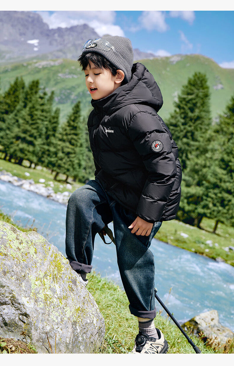 Zuoxi Children's down Jacket, 2025 New Style, Boys' Winter Warm And Cold-Resistant White Duck down Hooded Puffer Coat, Black, Size 150 20