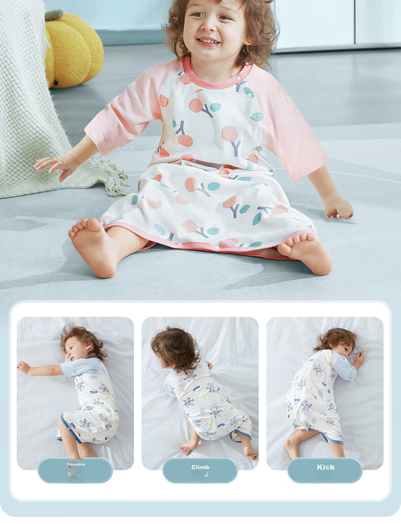 Beitaisi Baby Sleeping Bag, Summer Thin Style, Children's Cotton Nightgown, Home Air Conditioning Anti-Kick Blanket, Integrated Pajamas, Bella, Size 73 17