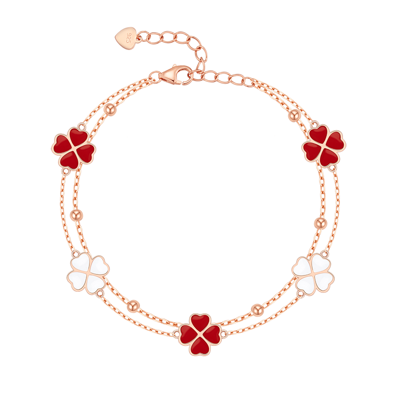 Grace Girl Double-Layer Four-Leaf Clover Bracelet, Women's Fashionable And Unique Simple Jewelry, Practical Anniversary Birthday Gift for Girlfriend