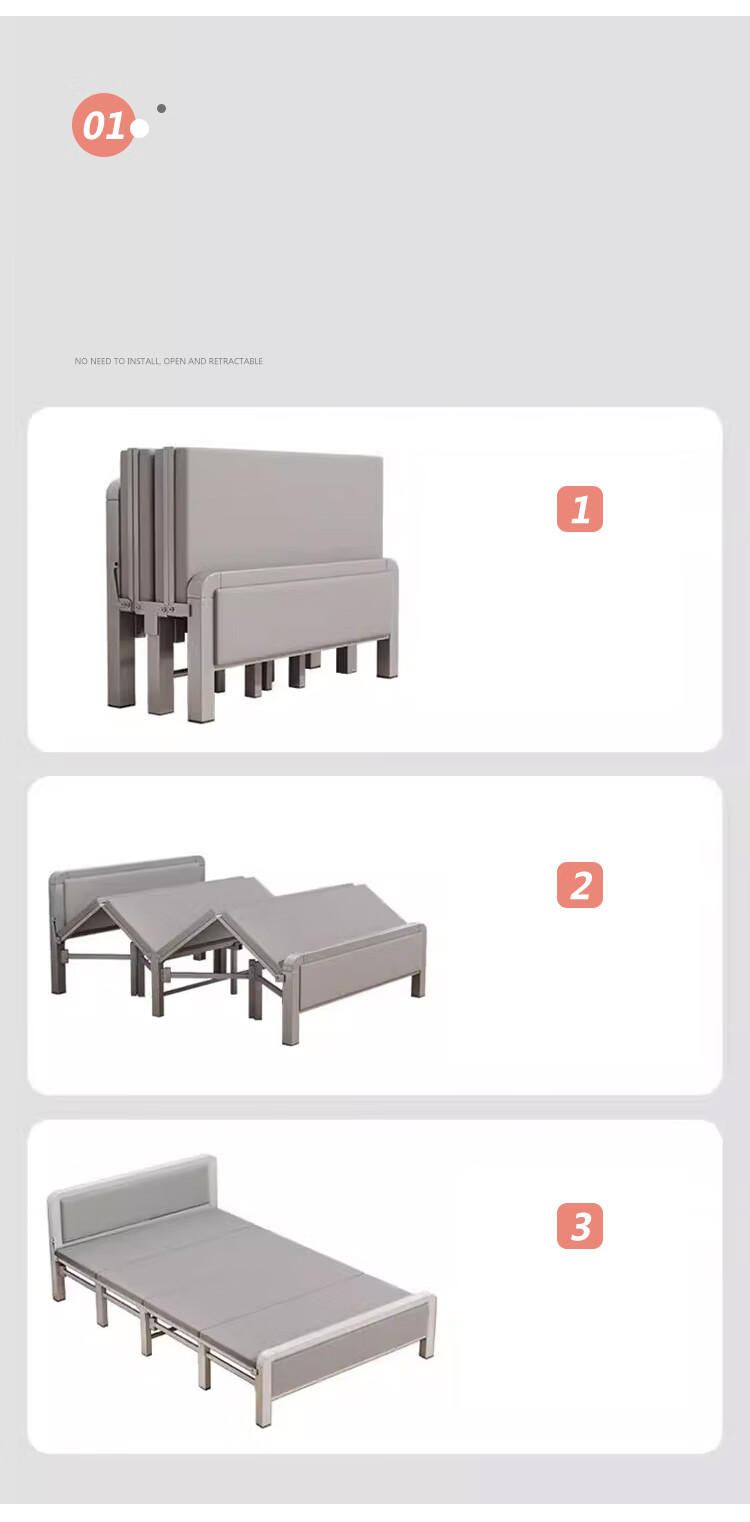 L&S Folding Bed Single Bed Office Nap Bed Home Care Bed Hard Board Bed BGC856 All Gray 120cm 7