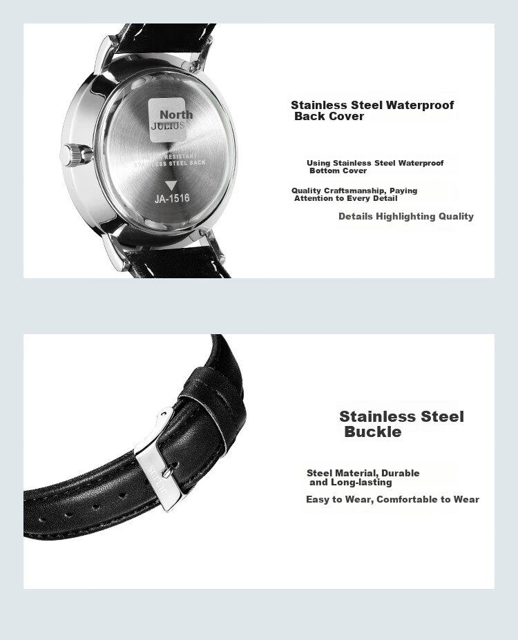Julius Watch for Men, New Style, Suitable for Middle And High School Students, Exam Calendar Quartz Watch with Black Strap And White Dial JA-1516MA 5