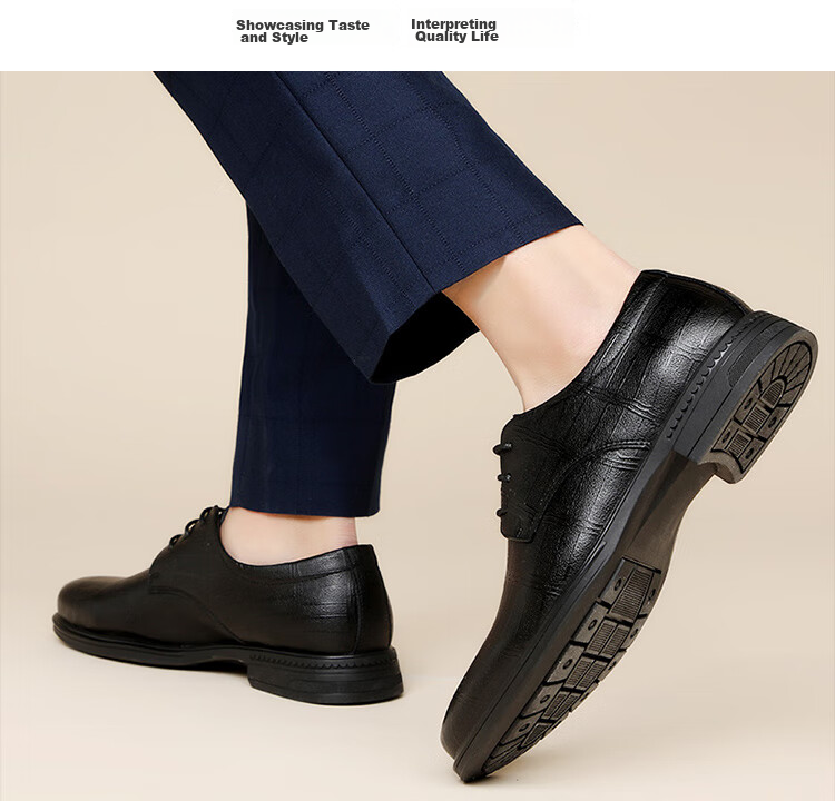 EGCHI Men's Leather Shoes, Business Formal Shoes, British Fashion Lace-Up Soft Leather Breathable Round Toe Shoes J3669 Black Size 38 18