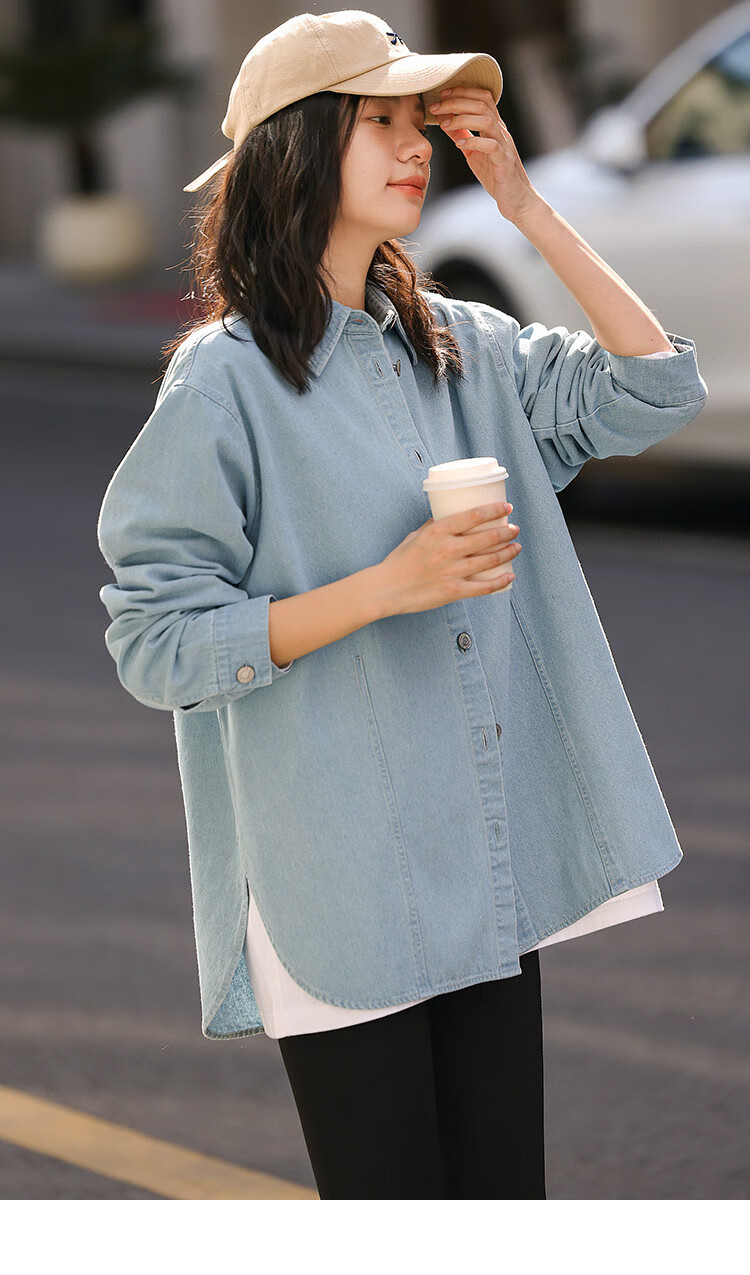 Dme [Light-Colored Denim Shirt] Spring And Autumn Youthful Age-Reducing Artistic Elegant Simple Basic Shirt for Wome 12