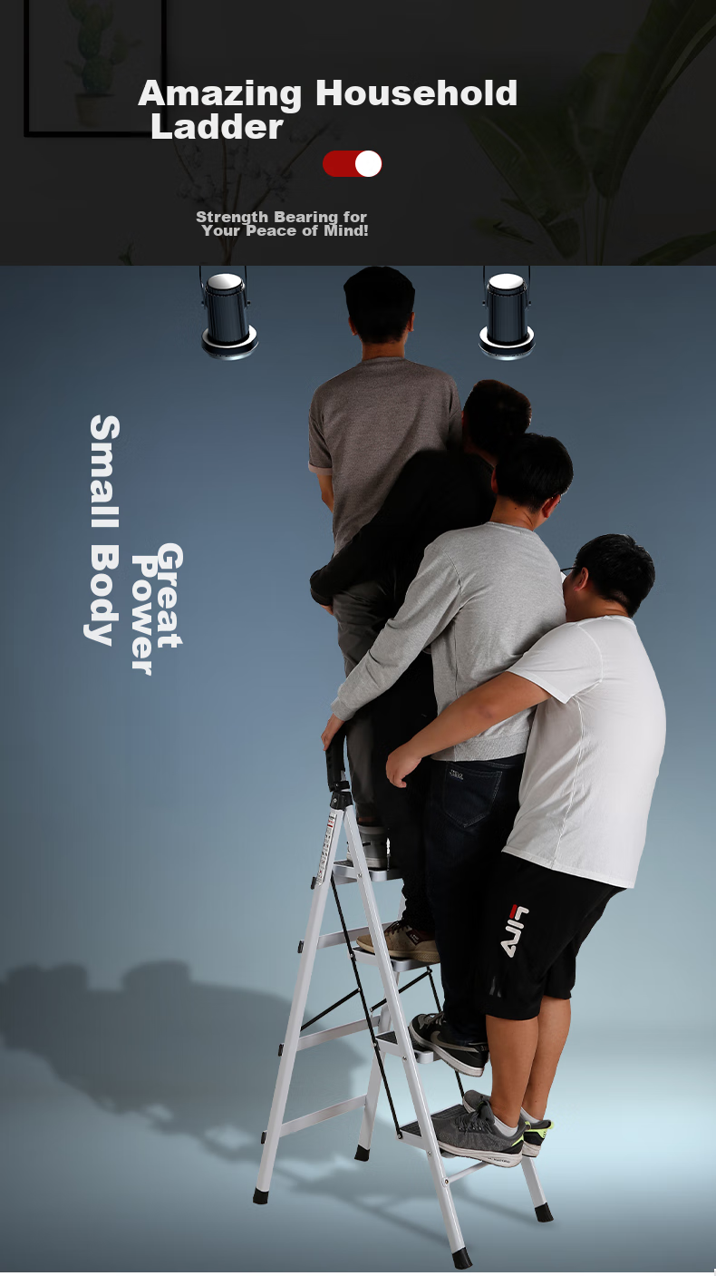 AOZHI Folding Ladder for Home Use, Thickened Steel Tube, Thickened Steps, A-Frame Ladder, Engineering Ladder, White Five-Step Ladder 11