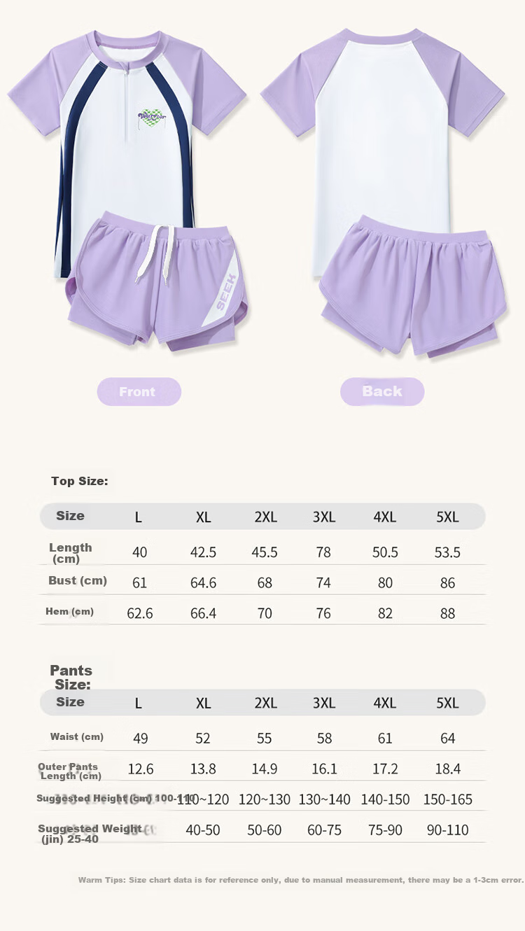 Huili Girls' Two-Piece Swimsuit, Sun Protection, Summer Swimwear for Older Children, Pink Set 35255, Size 120 7