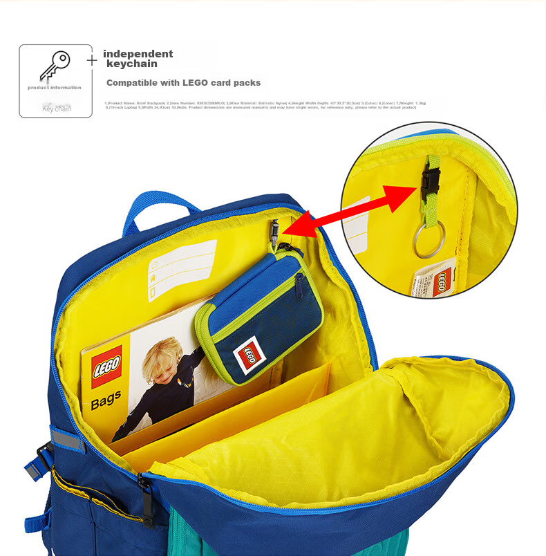 LEGO Elementary School Backpack for Grades 1-6, Large Capacity Backpack with Multiple Pockets, Light Blue-Green Color, 20224 Gift 8
