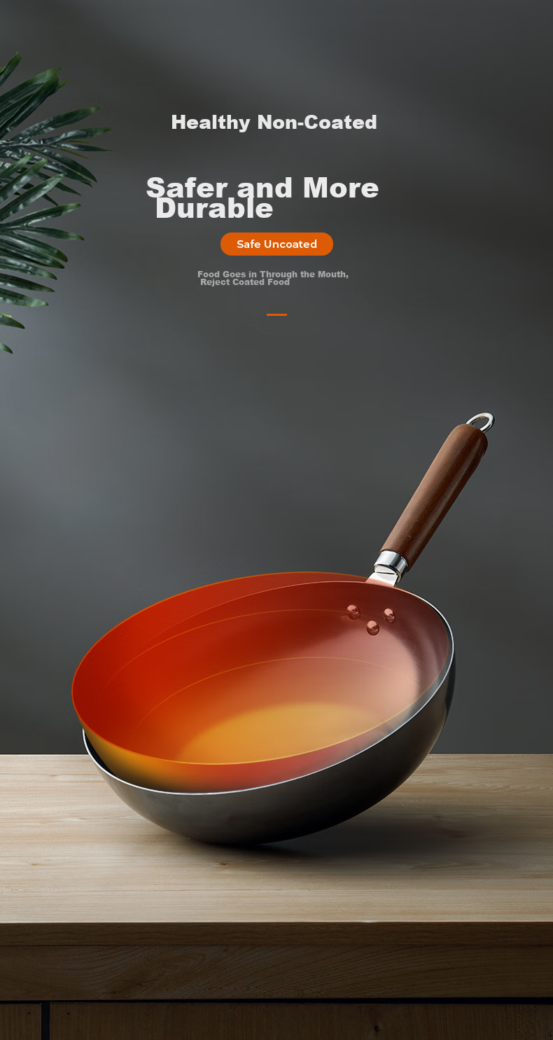 Joyoung Wok Iron Pan, Healthy Non-Coated Pure Iron Pan, Rust-Resistant Cooking Pan, Suitable for Stove And Burner, 32cm 6