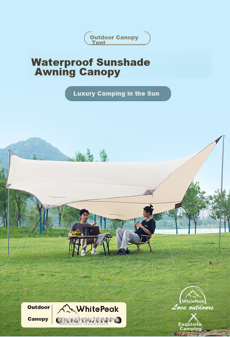 WhitePeak Silver-Coated Hexagonal Sunshade Tent for Outdoor Camping, Sun Protection, Rain Protection, Portable Picnic Tarpauli 1