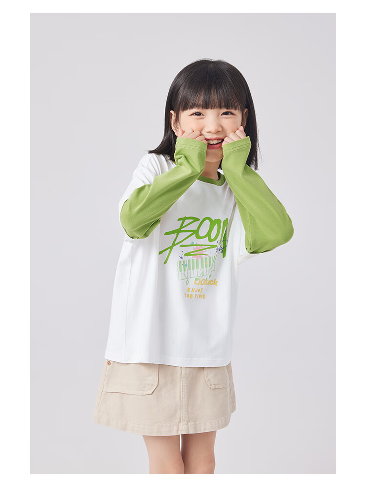 QQ DUCK Children's Clothing Girls' Long-Sleeve T-Shirt Undershirt Youth Wear Music Party White; 130 10