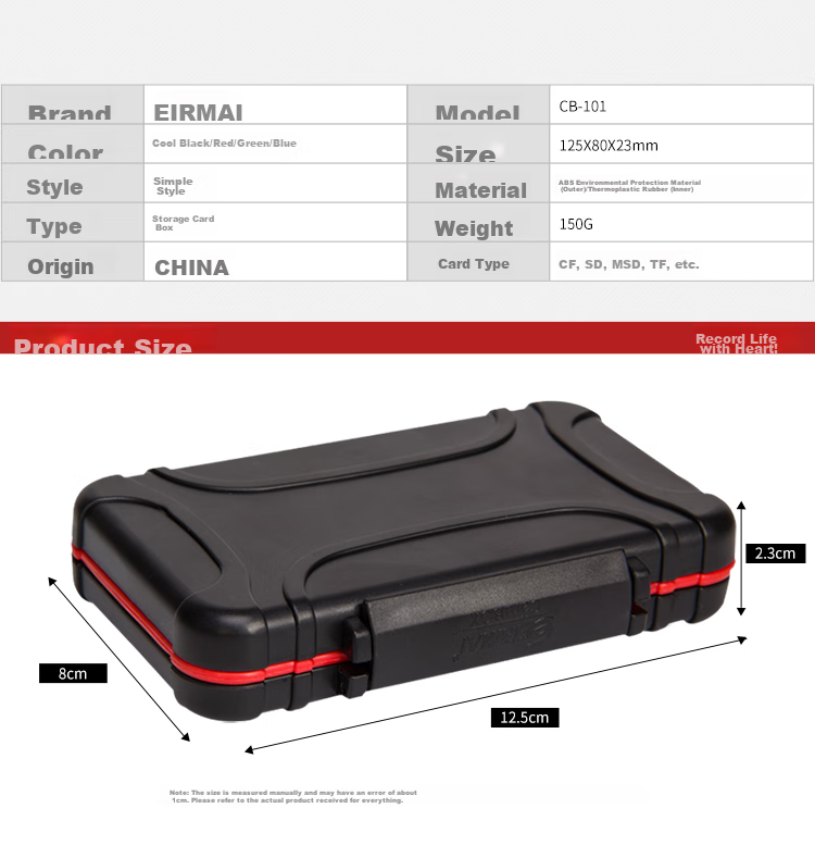 EIRMAI CB-101 DSLR Camera Storage Card Case SD CF MSD TF Card Holder Storage Box Red 3