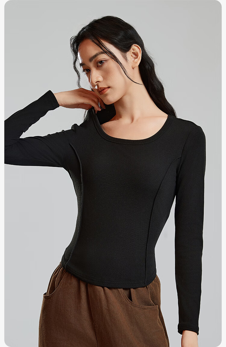 YOUKESHU Women's Base Layer, Spring Low-Collar Fishbone Inner Wear, 2026 New U-Neck Long-Sleeve Top, Autumn Underwear 12