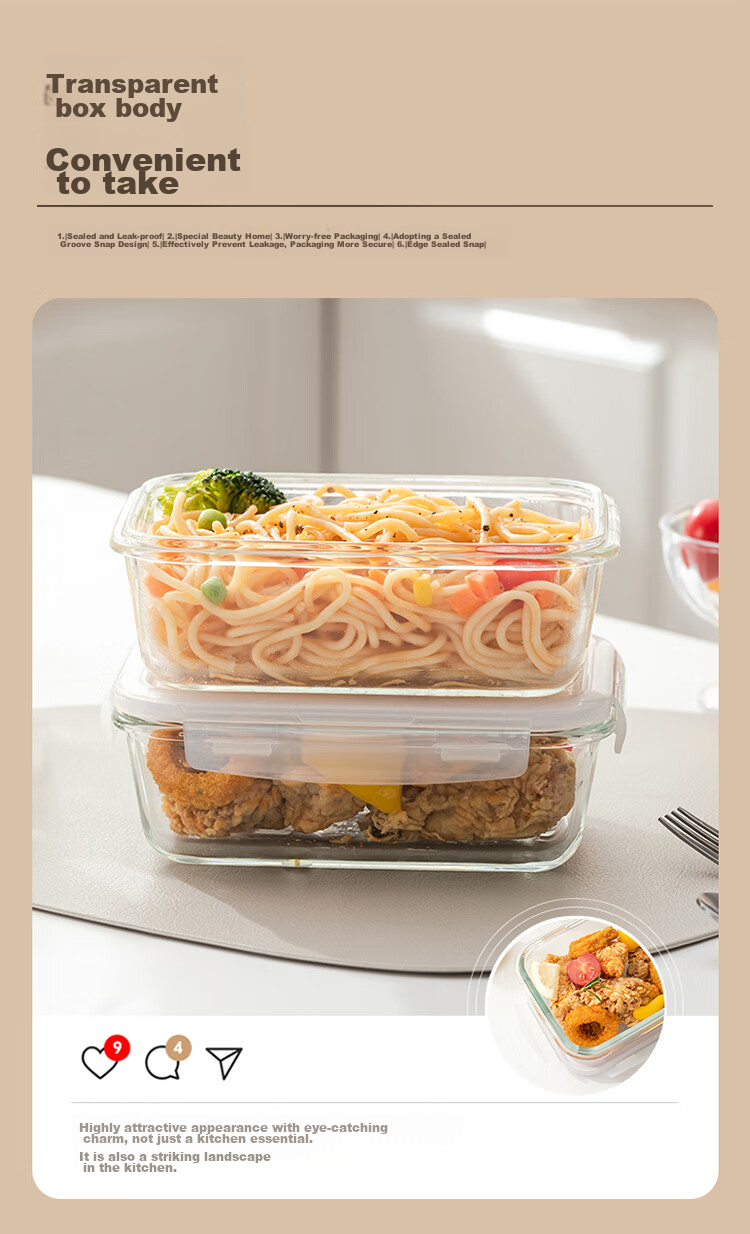 LOCK&LOCK Insulated Glass Food Storage Container Set with Dividers, Lunch Box 600ml + 500ml with Lunch Bag 3