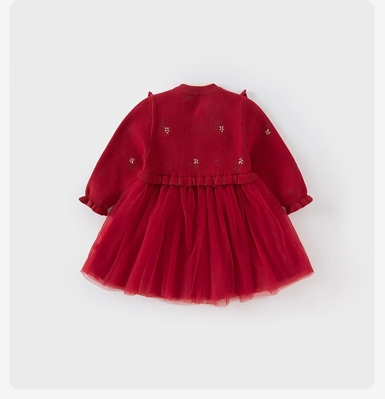 David Bella Girls' Sweater Dress Baby Traditional Style Mesh Skirt Winter Red Dress 11