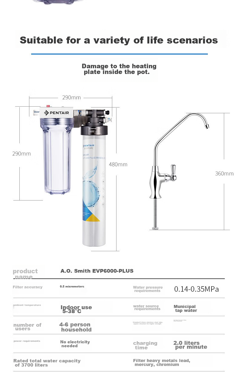 Everpure EVP-6000 Plus Under-Sink Pre-Filter Water Purifier for Home Kitchen, 3700L High Flow Rate, 2L/min Instant Filtration Mineral Water Purifier 13