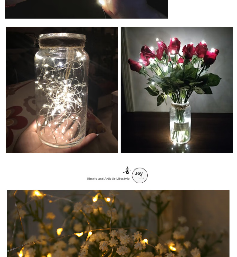 Gongxun Rose Flower Colorful String Lights Surprise Proposal Wedding Room Indoor Decoration Bedroom Atmosphere Scene Setup 20 Lights 7