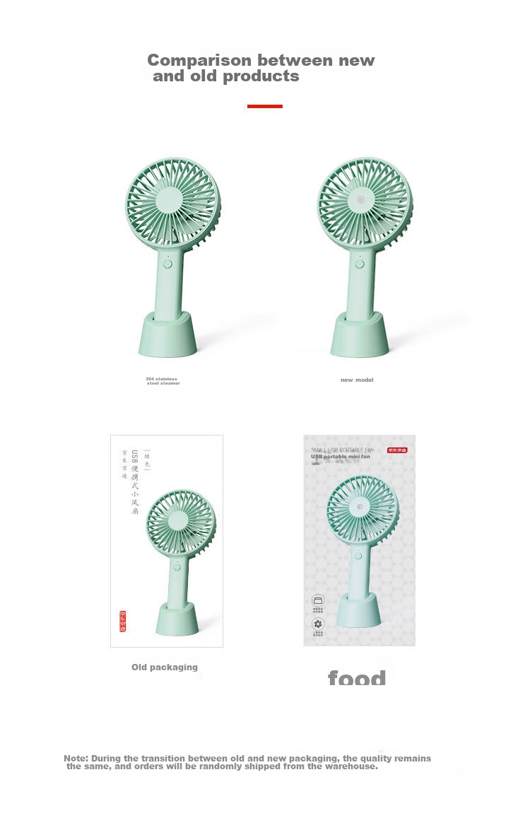 JD Original Handheld Desktop Dual-Use Portable Mini Fan, USB Rechargeable Quiet High-Power Electric Fan, Compact Personal Outdoor Camping Mini Desktop Fan, Mint Gree 16