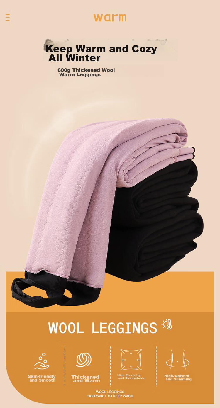 LangSha 100% Wool Cotton Pants for Women, Winter Fleece-Lined Thick High-Waist Plus-Size Leggings, Northeastern Style Warm Base Layer Pants 2