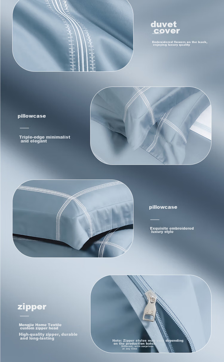 Mengjie Jiafang 100% Long-Staple Cotton High-End Luxury Four-Piece Bedding Set, Pure Cotton Embroidered Bedsheet And Duvet Cover, for 1.8m Bed, 220*240cm, Aivite - Blue 8