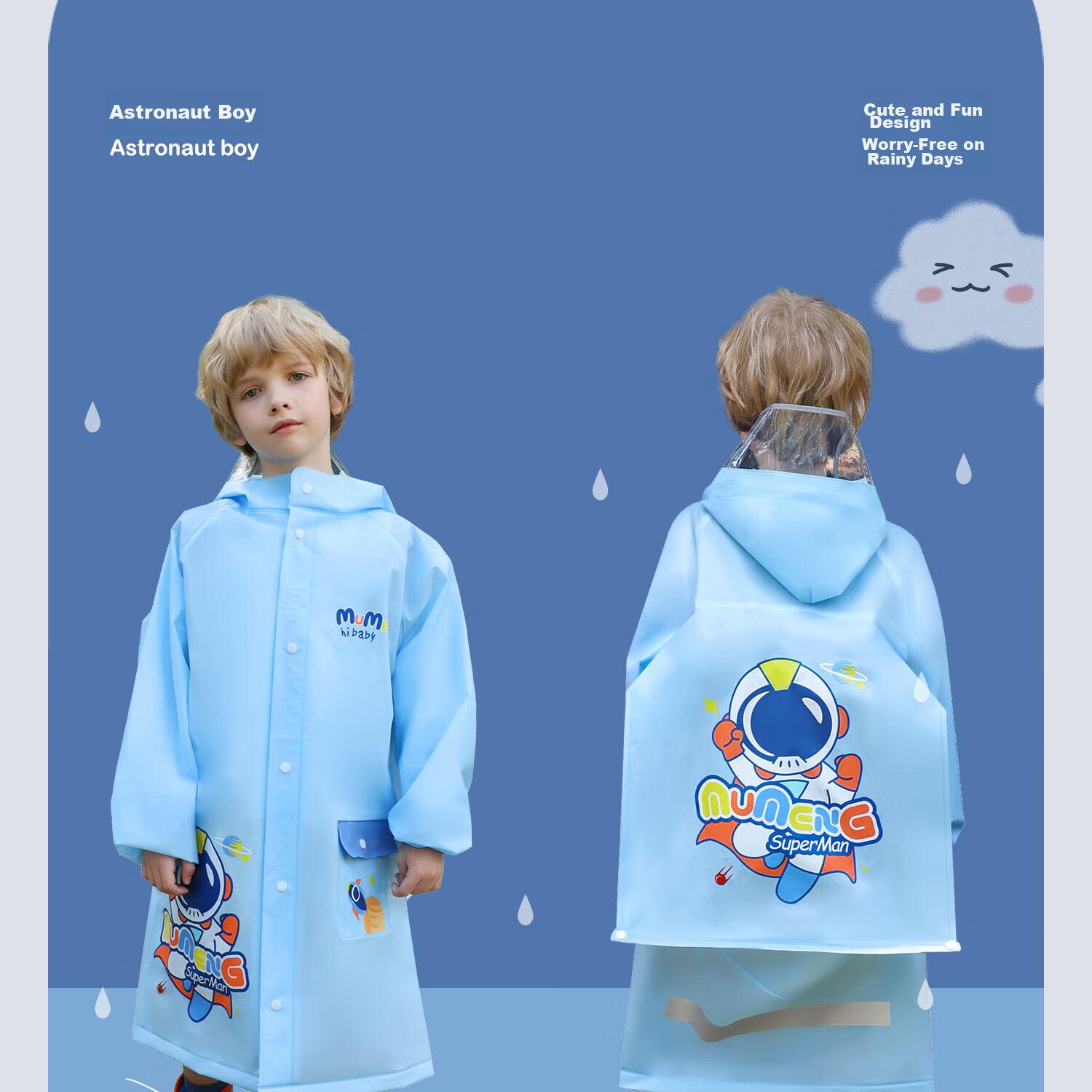 Moremerry Children's Raincoat for Boys And Girls, Full-Body Waterproof with Backpack Space, Elementary School Students' Specialized Rain Poncho, Little Dolphin Design, Size 3XL 15