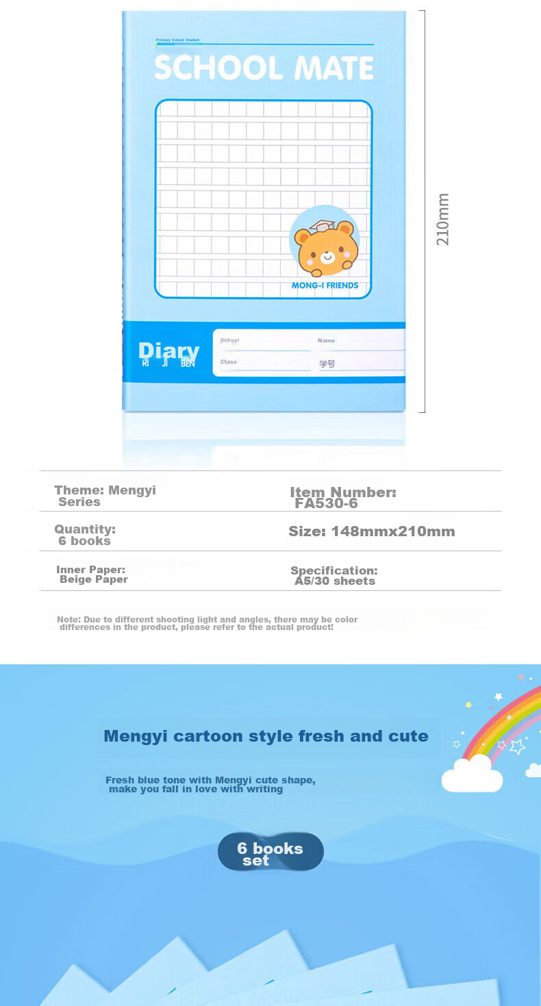 Deli 6 A5 Notebooks with 30 Sheets Each, Elementary School Student Diary And Homework Books, Stitched Soft Cover Notebooks, Essential Stationery for Students, FA530-6 3