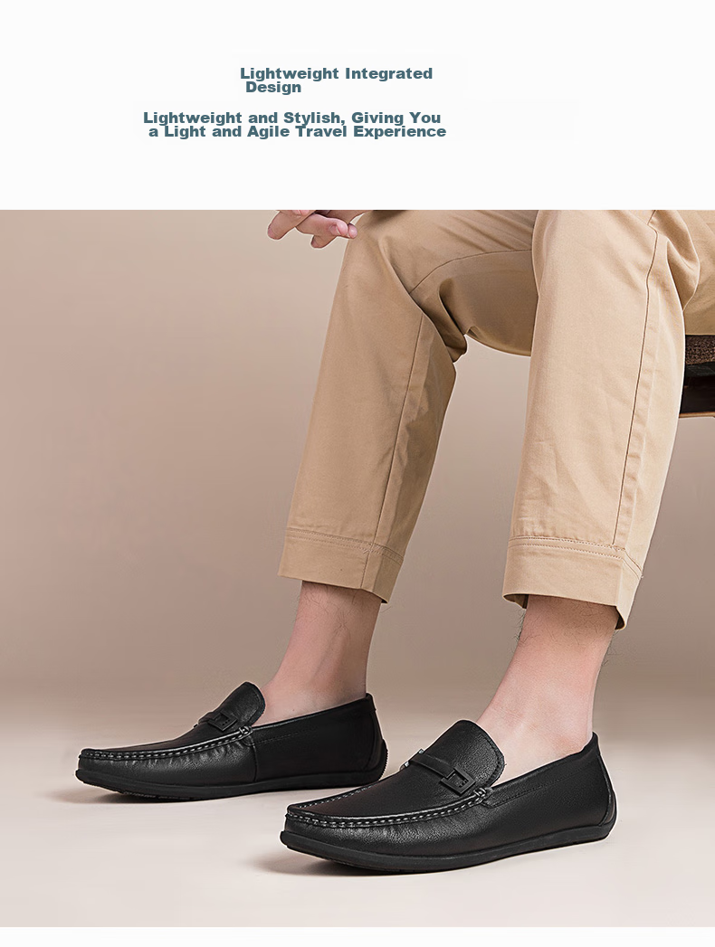 Aokang Business Casual Leather Shoes, Comfortable Soft Sole Driving Shoes, Low-Top Slip-On Loafers, Lazy Slip-Ons, Black, Size 39 13