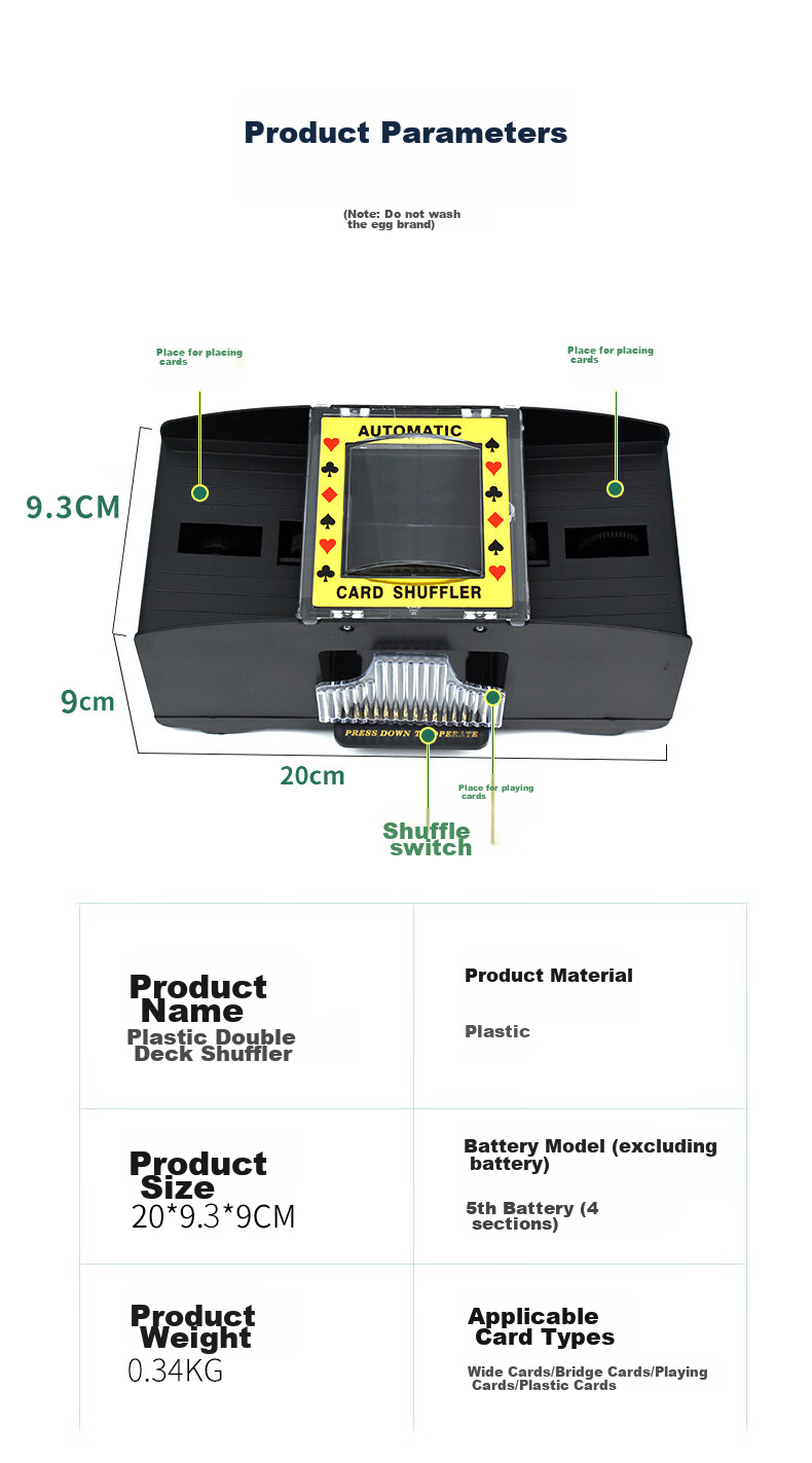 Huasheng Electric Card Shuffler, Plastic Two-Deck Shuffler for Table Games, Can Only Shuffle Cards 10