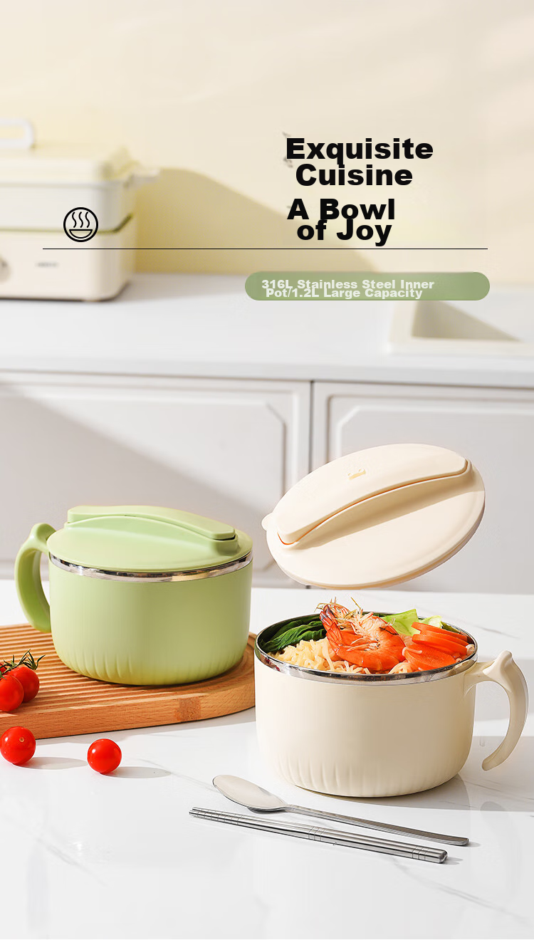 MAXCOOK 316L Stainless Steel Ramen Bowl, Student Lunch Box, Meal Cup, Noodle Cup 1200ML, Comes with Chopsticks And Spoon, Green MCWA9690 1