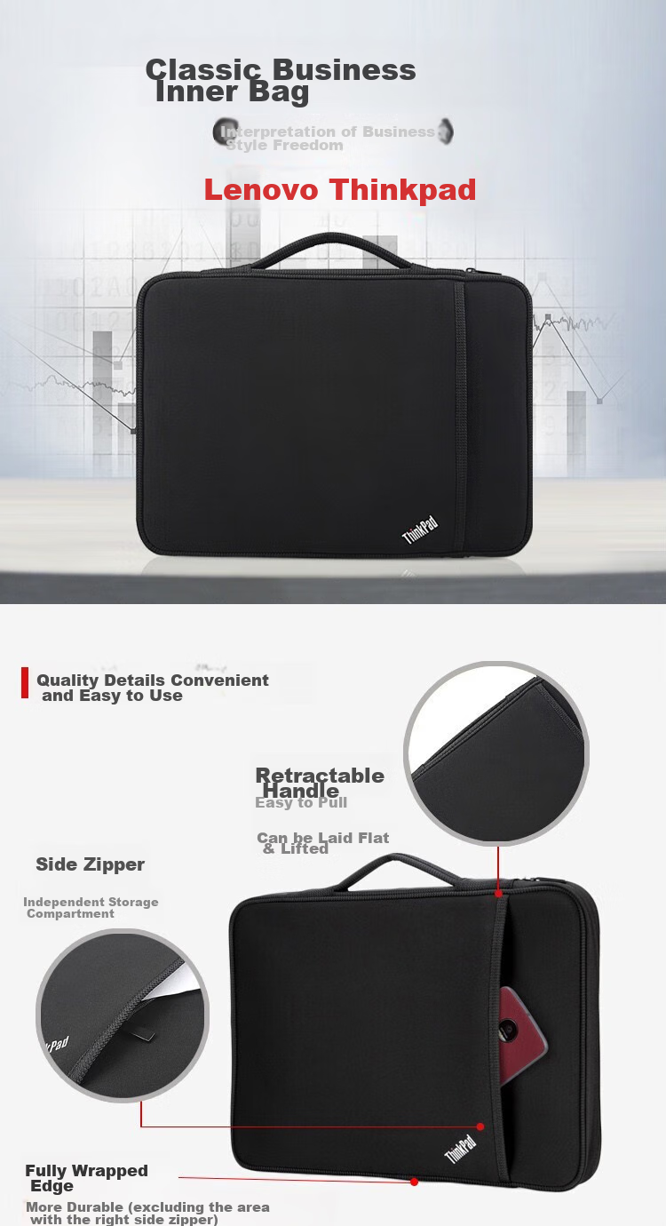 ThinkPad Professional 14-Inch Sleeve Case, Portable And Slim, Leather Exterior with Bamboo Fiber Lining, Made of Sustainable Eco-Friendly Materials, Magnetic Buckle Design, Includes Separate Storage Space 1