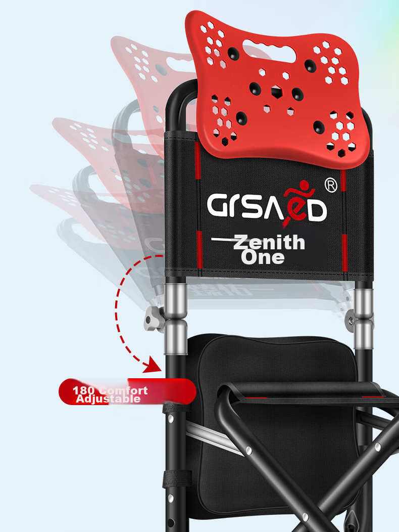 Grsaed Fishing Chair, All-Terrain Thickened Metal Knight Chair, Multifunctional Outdoor Folding Chair, Lightweight Complete Set of Fishing Chairs, Black And Red 11