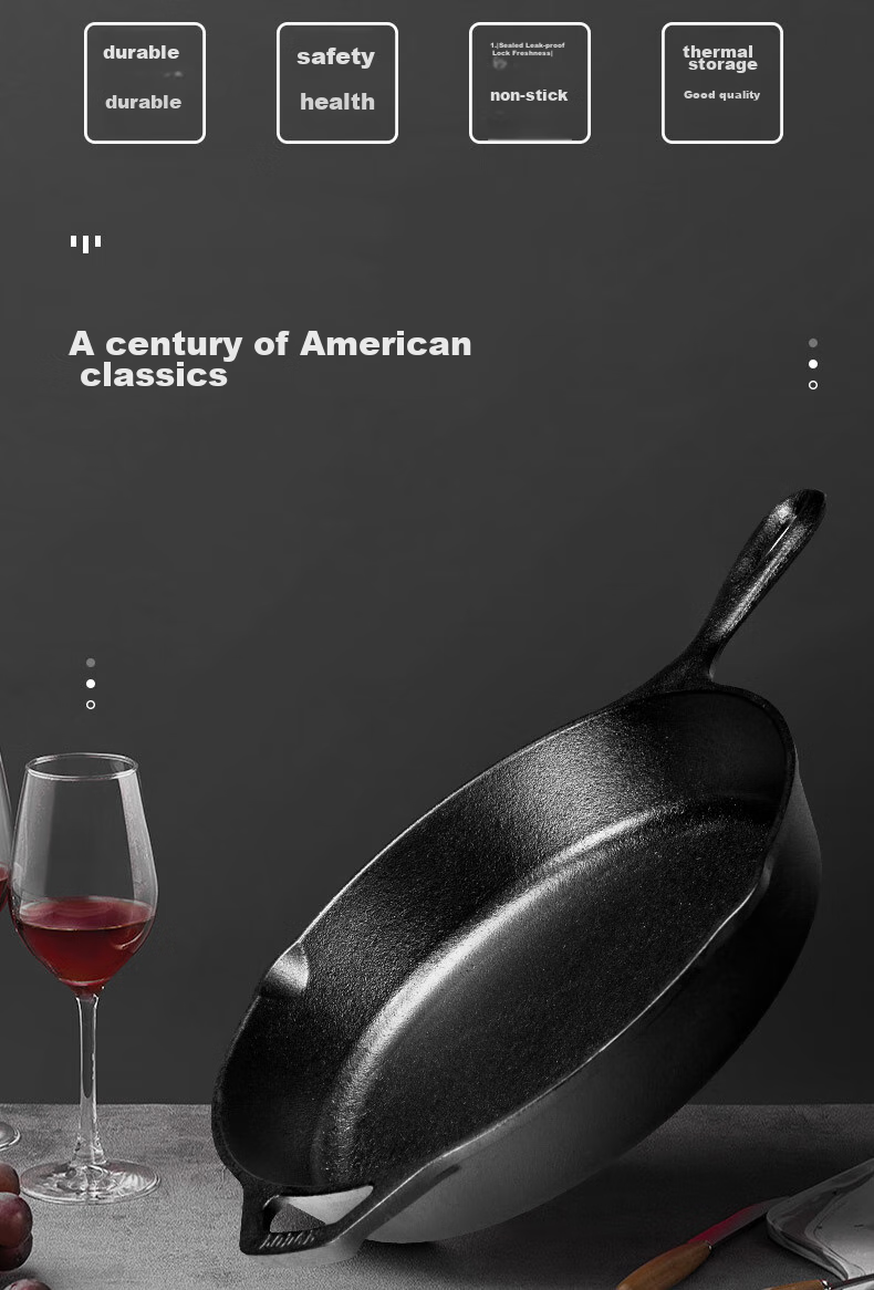 LODGE [Imported from USA] 30CM Steak Non-Stick Cast Iron Pan without Coating, Universal Frying Pan L10SK3 3