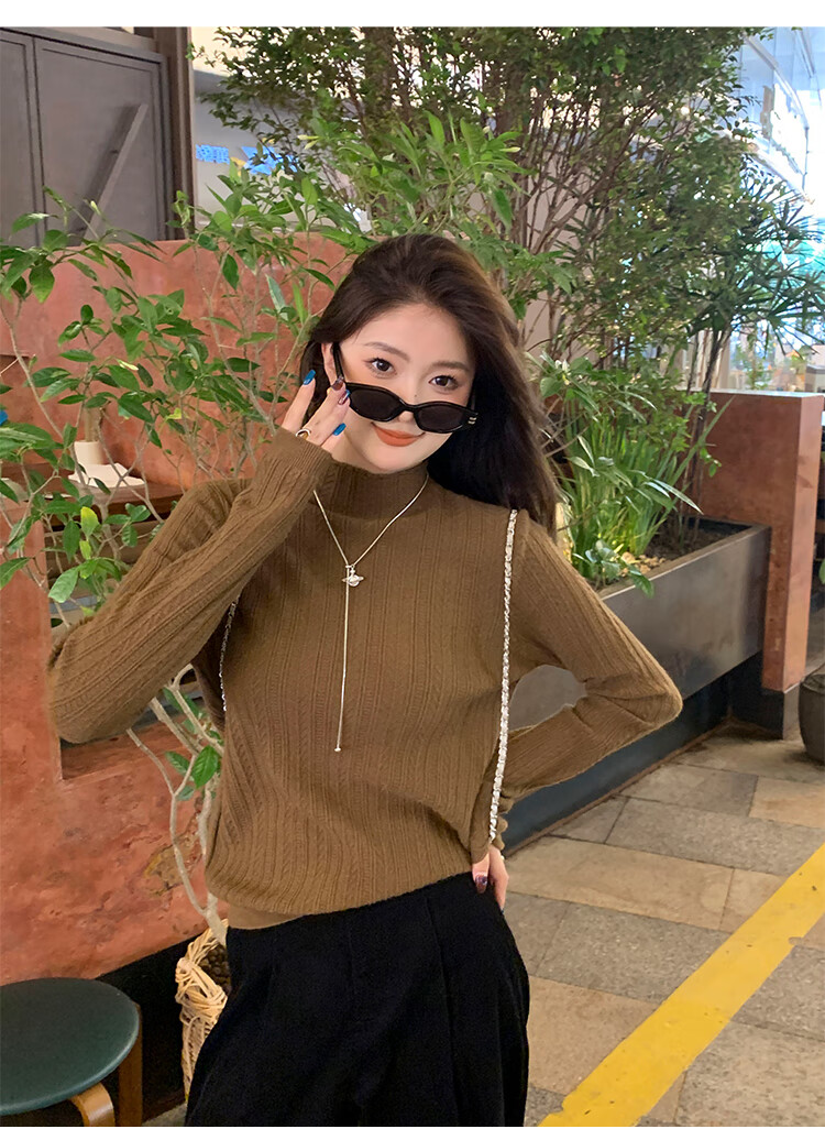YUZHAOLIN Apricot Half Turtleneck Base Shirt Women's Little Chanel Style Inner Wear 2025 Autumn Winter New Sweater Knit Top 25