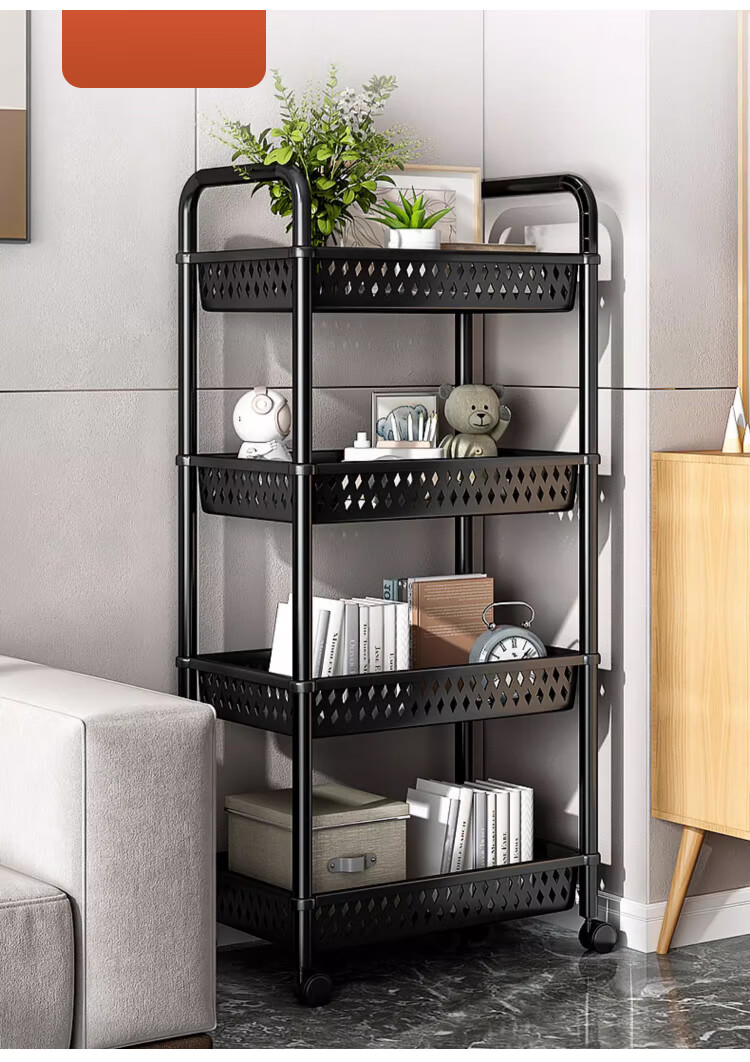 Yupin Floor Storage Rack Cart Living Room Snack Storage Shelf Kitchen Layered Rack Black with Handle 3-Tier ZW295 14