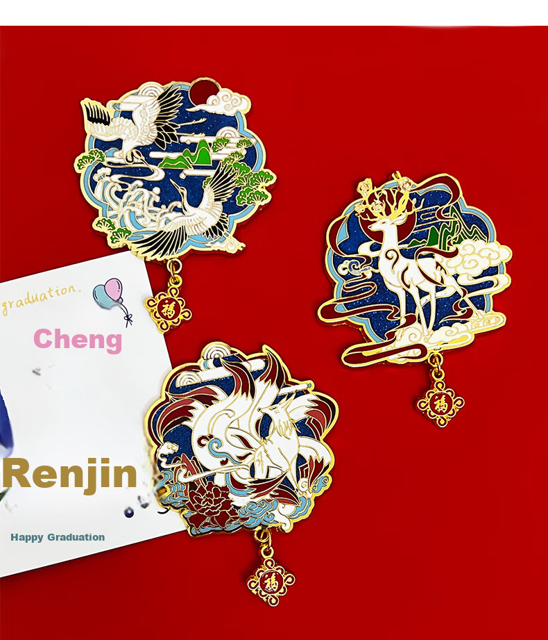 Ouliwen High-End Enamel Craft Refrigerator Magnet, Decorative Sticker, Creative Personalized Computer Display Board, Trendy Graduation Season Gift, Chinese Style Auspicious Beast, Nine-Color Deer 13